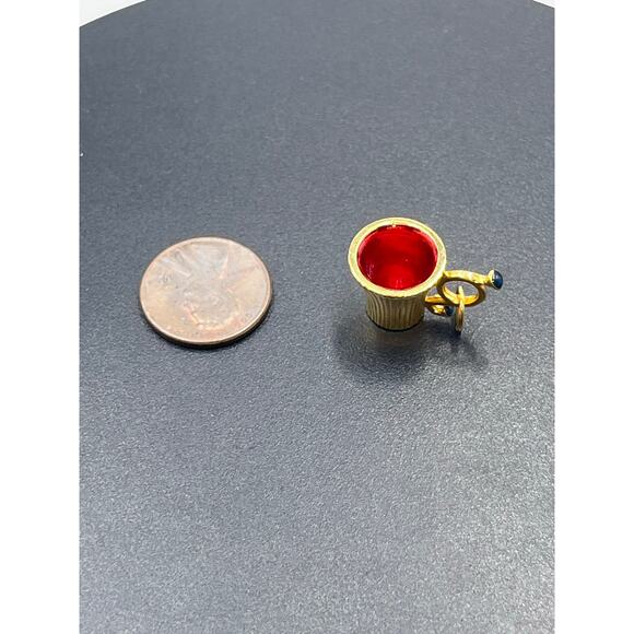 Joan Rivers Vintage Collectible Red Gold Enamel Mug Coffee Cup Jewelry Charm - Picture 8 of 9